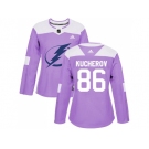 Women Adidas Tampa Bay Lightning #86 Nikita Kucherov Purple Authentic Fights Cancer Stitched NHL Jersey