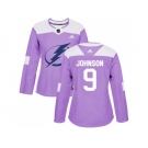 Women Adidas Tampa Bay Lightning #9 Tyler Johnson Purple Authentic Fights Cancer Stitched NHL Jersey