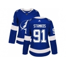 Women Adidas Tampa Bay Lightning #91 Steven Stamkos Blue Home Authentic Stitched NHL Jerse