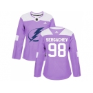 Women Adidas Tampa Bay Lightning #98 Mikhail Sergachev Purple Authentic Fights Cancer Stitched NHL Jersey