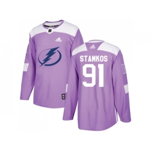Youth Adidas Tampa Bay Lightning #91 Steven Stamkos Purple Authentic Fights Cancer Stitched NHL Jersey