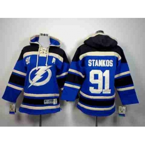 youth nhl jerseys tampa bay lightning #91 stamkos blue-black[pullover hooded sweatshirt][patch A]