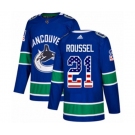 Adidas Vancouver Canucks #21 Antoine Roussel Authentic Blue USA Flag Fashion NHL Jersey