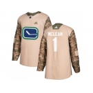 Men Adidas Vancouver Canucks #1 Kirk Mclean Camo Authentic 2017 Veterans Day Stitched NHL Jersey