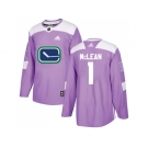 Men Adidas Vancouver Canucks #1 Kirk Mclean Purple Authentic Fights Cancer Stitched NHL Jerse