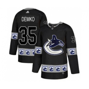 Men's Canucks #35 Thatcher Demko Black Authentic Team Logo Fashion Stitched Hockey Jersey