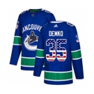 Men's Canucks #35 Thatcher Demko Blue Home Authentic USA Flag Stitched Hockey Jersey