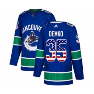 Men's Canucks #35 Thatcher Demko Blue Home Authentic USA Flag Stitched Hockey Jersey