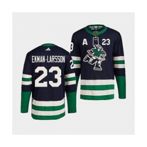 Men's Vancouver Canucks #23 Oliver Ekman-Larsson Navy 2022 Reverse Retro Stitched Jersey