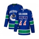 Men's Vancouver Canucks #77 Nikolay Goldobin Blue Home USA Flag Stitched Hockey Jersey