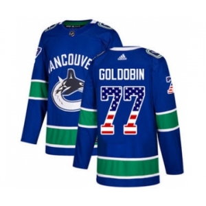 Men's Vancouver Canucks #77 Nikolay Goldobin Blue Home USA Flag Stitched Hockey Jersey