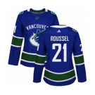 Women Adidas Vancouver Canucks #21 Antoine Roussel Authentic Blue Home NHL Jersey