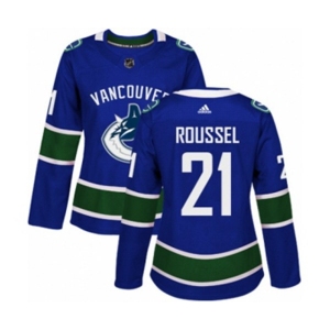 Women Adidas Vancouver Canucks #21 Antoine Roussel Authentic Blue Home NHL Jersey