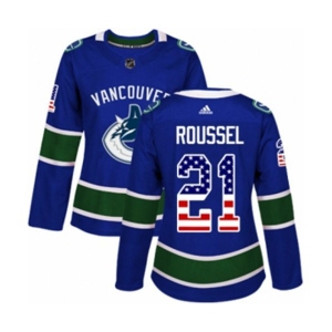 Women Adidas Vancouver Canucks #21 Antoine Roussel Authentic Blue USA Flag Fashion NHL Jersey