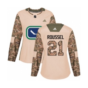 Women Adidas Vancouver Canucks #21 Antoine Roussel Authentic Camo Veterans Day Practice NHL Jersey