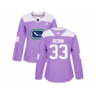 Women Adidas Vancouver Canucks #33 Henrik Sedin Purple Authentic Fights Cancer Stitched NHL Jersey