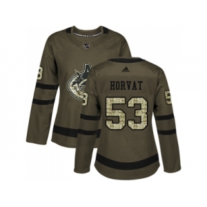 Women Adidas Vancouver Canucks #53 Bo Horvat Green Salute to Service Stitched NHL Jersey