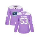 Women Adidas Vancouver Canucks #53 Bo Horvat Purple Authentic Fights Cancer Stitched NHL Jersey