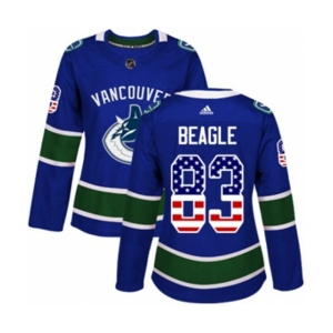 Women Adidas Vancouver Canucks #83 Jay Beagle Authentic Blue USA Flag Fashion NHL Jersey