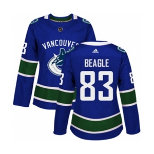 Women Adidas Vancouver Canucks #83 Jay Beagle Premier Blue Home NHL Jersey