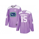 Youth Adidas Vancouver Canucks #15 Derek Dorsett Purple Authentic Fights Cancer Stitched NHL Jersey