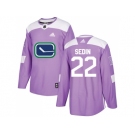 Youth Adidas Vancouver Canucks #22 Daniel Sedin Purple Authentic Fights Cancer Stitched NHL Jersey
