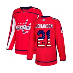 Adidas Washington Capitals #21 Lucas Johansen Authentic Red USA Flag Fashion NHL Jersey