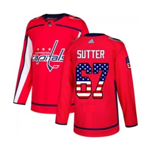 Adidas Washington Capitals #67 Riley Sutter Authentic Red USA Flag Fashion NHL Jersey