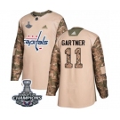 Men Adidas Washington Capitals #11 Mike Gartner Authentic Camo Veterans Day Practice 2018 Stanley Cup Final Champions NHL Jersey