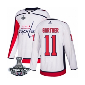 Men Adidas Washington Capitals #11 Mike Gartner Authentic White Away 2018 Stanley Cup Final Champions NHL Jersey