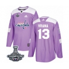 Men Adidas Washington Capitals #13 Jakub Vrana Authentic Purple Fights Cancer Practice 2018 Stanley Cup Final Champions NHL Jersey