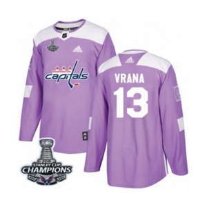 Men Adidas Washington Capitals #13 Jakub Vrana Authentic Purple Fights Cancer Practice 2018 Stanley Cup Final Champions NHL Jersey