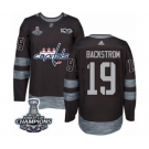 Men Adidas Washington Capitals #19 Nicklas Backstrom Authentic Black 1917-2017 100th Anniversary 2018 Stanley Cup Final Champions NHL Jersey