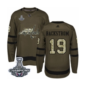 Men Adidas Washington Capitals #19 Nicklas Backstrom Authentic Green Salute to Service 2018 Stanley Cup Final Champions NHL Jersey
