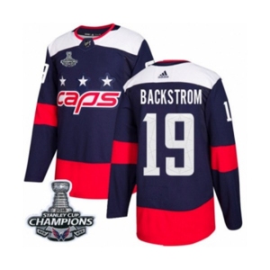 Men Adidas Washington Capitals #19 Nicklas Backstrom Authentic Navy Blue 2018 Stadium Series 2018 Stanley Cup Final Champions NHL Jersey