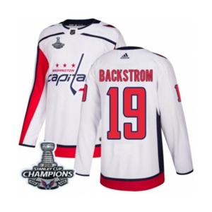 Men Adidas Washington Capitals #19 Nicklas Backstrom Authentic White Away 2018 Stanley Cup Final Champions NHL Jersey