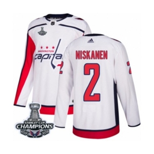 Men Adidas Washington Capitals #2 Matt Niskanen Authentic White Away 2018 Stanley Cup Final Champions NHL Jersey