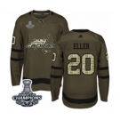 Men Adidas Washington Capitals #20 Lars Eller Authentic Green Salute to Service 2018 Stanley Cup Final Champions NHL Jersey