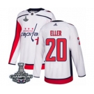 Men Adidas Washington Capitals #20 Lars Eller Authentic White Away 2018 Stanley Cup Final Champions NHL Jersey