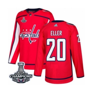 Men Adidas Washington Capitals #20 Lars Eller Premier Red Home 2018 Stanley Cup Final Champions NHL Jersey