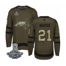 Men Adidas Washington Capitals #21 Dennis Maruk Authentic Green Salute to Service 2018 Stanley Cup Final Champions NHL Jersey