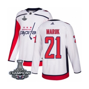 Men Adidas Washington Capitals #21 Dennis Maruk Authentic White Away 2018 Stanley Cup Final Champions NHL Jersey