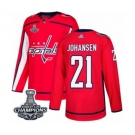 Men Adidas Washington Capitals #21 Lucas Johansen Authentic Red Home 2018 Stanley Cup Final Champions NHL Jersey