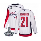 Men Adidas Washington Capitals #21 Lucas Johansen Authentic White Away 2018 Stanley Cup Final Champions NHL Jersey