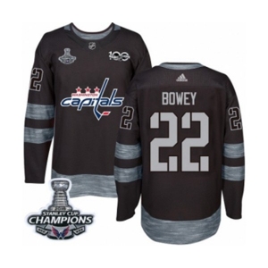 Men Adidas Washington Capitals #22 Madison Bowey Authentic Black 1917-2017 100th Anniversary 2018 Stanley Cup Final Champions NHL Jersey