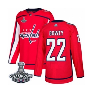 Men Adidas Washington Capitals #22 Madison Bowey Authentic Red Home 2018 Stanley Cup Final Champions NHL Jersey