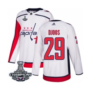 Men Adidas Washington Capitals #29 Christian Djoos Authentic White Away 2018 Stanley Cup Final Champions NHL Jersey