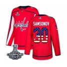 Men Adidas Washington Capitals #30 Ilya Samsonov Authentic Red USA Flag Fashion 2018 Stanley Cup Final Champions NHL Jersey