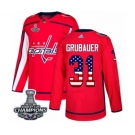 Men Adidas Washington Capitals #31 Philipp Grubauer Authentic Red USA Flag Fashion 2018 Stanley Cup Final Champions NHL Jersey