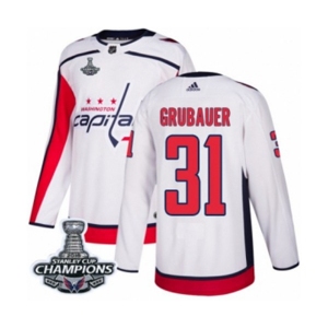 Men Adidas Washington Capitals #31 Philipp Grubauer Authentic White Away 2018 Stanley Cup Final Champions NHL Jersey